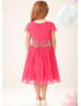 Beaded Neck Coral Chiffon Tea Length Flower Girl Dress